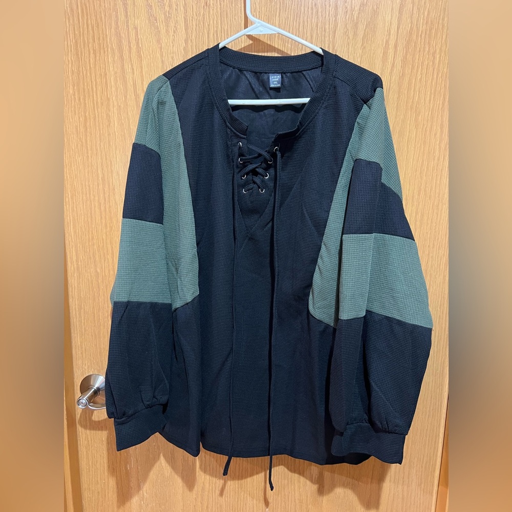Green & Black Tie-Front Top